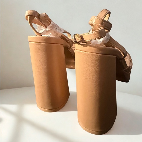 NEW Abbleet Women’s STRAPPY Block Chunky High Heels Open Toe Sandals Tan Size 10 - Picture 4 of 14